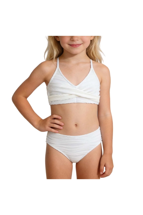 Girls Toddler Swimwear Colorful Crew Neck Sleeveless Two Piece Bikini Top And Bottom Outfit Breathable Vacation Girls Swimsuit,White,13-14 Years