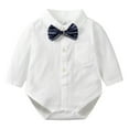 thumbnail image 1 of Nafuu Infant Boys Romper Bow Tie Solid Color Lapel Button Down Shirt Newborns Long Sleeved Bodysuit Gentleman Outfit Leisure Home Boy Jumpsuit,White,0-3 Months, 1 of 8