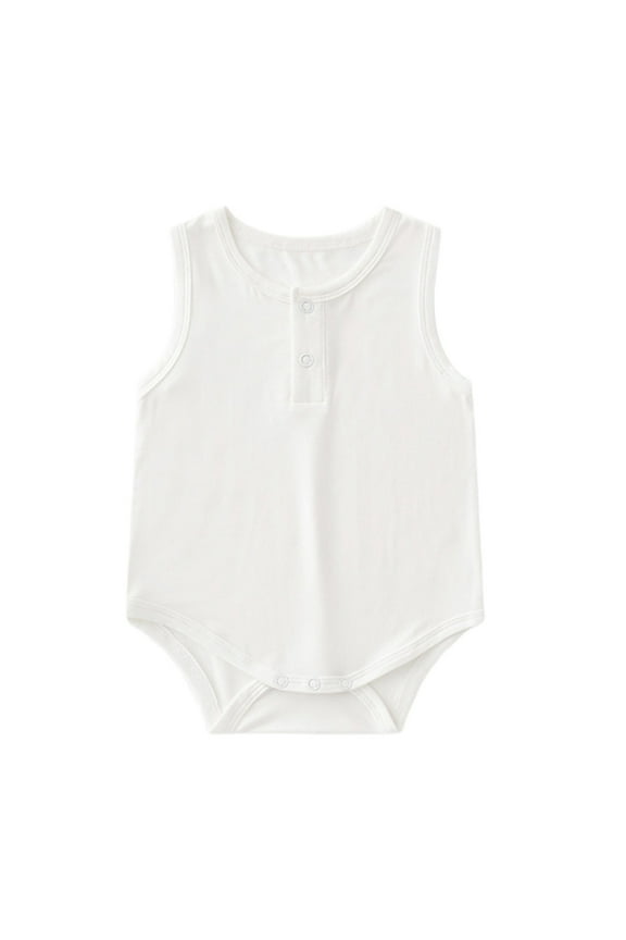 Infant Boys Romper Solid Color Crew Neck Sleeveless Playsuit Comfortable And Stylish Jumpsuits Crawling Soft For Spring Summer Adventures Boy Jumpsuit,White,18-24 Months