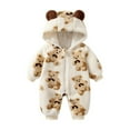 thumbnail image 1 of Nafuu Infant Girls Romper Lovely Prints Long Sleeve Winter Rompers Jumpsuits With Cute Animal Hood Soft Warm Thickened Outfit For Toddler Girl Jumpsuit,Beige,3-6 Months, 1 of 8