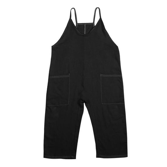 Nafuu Infant Girls Romper Solid Color Crew Neck Casual Sleeveless Jumpsuits Spaghetti Strap Comfortable Loose Overalls Rompers Long Pants With Pocket 1 Piece Overalls Girl Jumpsuit,Black,10-11 Years