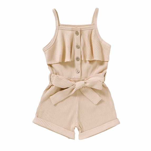 Nafuu Girls Romper Solid Color Crew Neck Sleeveless Rompers Jumpsuits Soft Ribbed Playsuit Casual Outfit For Toddler Everyday Wear Spring Summer Onesies Girl,Beige,18-24 Months