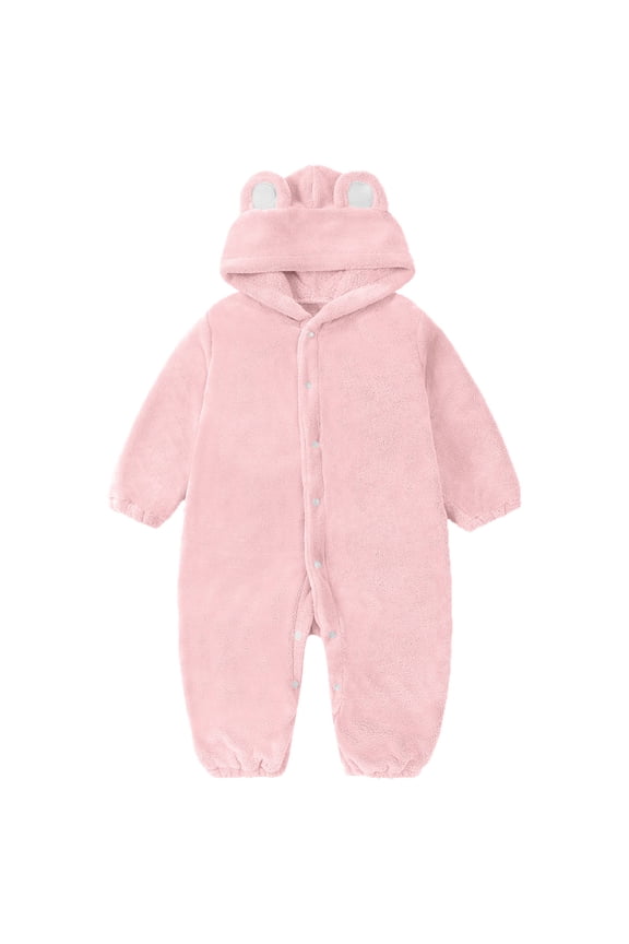 Infant Girls Romper Solid Color Long Sleeve Cozy Jumpsuits Playwear Soft Hooded Sleeper Outfit For Toddlers And Kids All Day Comfortable Attire Newborn Onesies Girl,Pink,1-2 Years
