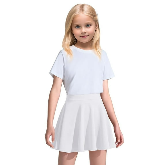 Nafuu Kid Girls Skirts Solid Color Casual Mini High Waist Stretchy Flared Pleated Skater Mini Skirts For Girls,White,12-24 Months
