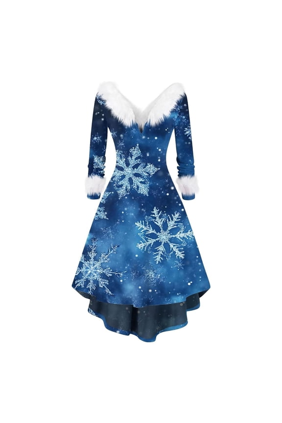 Ladies Dress Snowflake Elegant Party With Collar Long Sleeve Flowy Casual A Line Gown For Holiday Festive Seasonal Celebration Cute Home Dresses,Sky Blue
