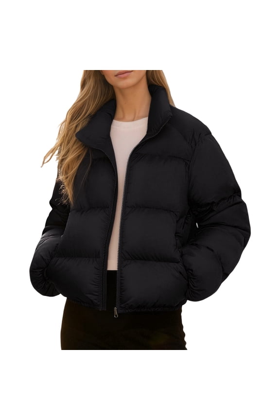 Ladies Winter Coat Petite Solid Color Warm Short Puffy For Lightweight Thermal Insulated With Stand Collar All Season Casual Relaxed Fit Home Jacket