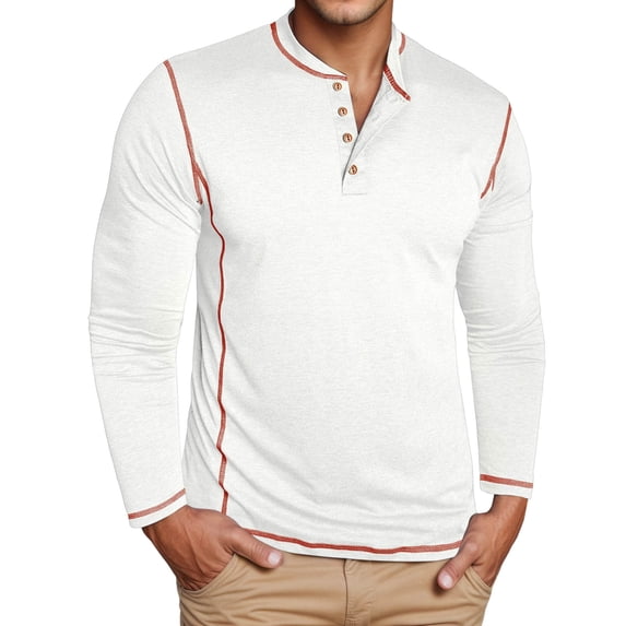 Nafuu Males T Shirts Solid Color Henley Long Sleeve Button Down Soft Casual Tee Comfortable Relaxed Fit Top For Everyday Wear Lovely Vacation T Shirts For Man