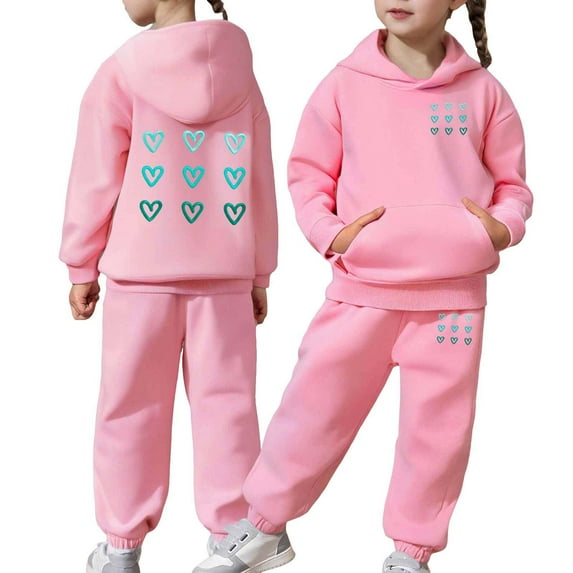 NAFUU Toddler Girls Outfits Set Letter Prints Crew Neck Child Long Sleeve Solid Warm Hoodie Pullover Tops Pants Kids Outfit Sweat Suit Classic Vacation Outfits Sets Cute,Pink,12-13 Years