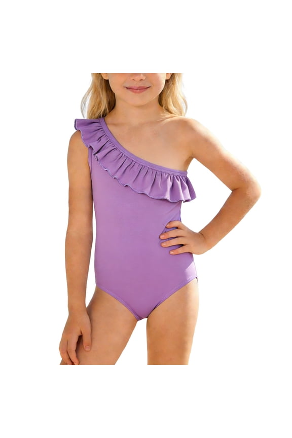 Toddler Girls Swimwear Colorful Crew Neck Sleeveless Bathing For Kids Youth Summer Beach Pool Versatile Home Girls Swimsuit,Purple,7-8 Years