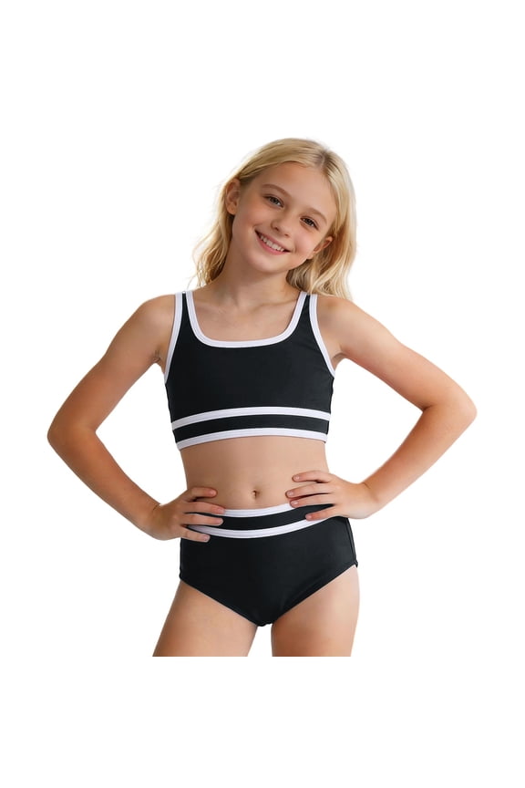 Toddler Girls Swimwear Multicolor Crew Neck Sleeveless Adjustable Strap Two Piece Comfortable Cute Bikini For Beach Pool Swimming Sun Cozy Vacation Girls Swimsuit,Black,10 Years