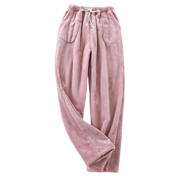 Nafuu Women Thermal Underwear Pants Solid Color Cozy Sleep Winter Wide Leg Comfort Trousers Plus Size Soft Coral Velvet With Pockets Drawstring For Home Use Comfort Home Base Layer