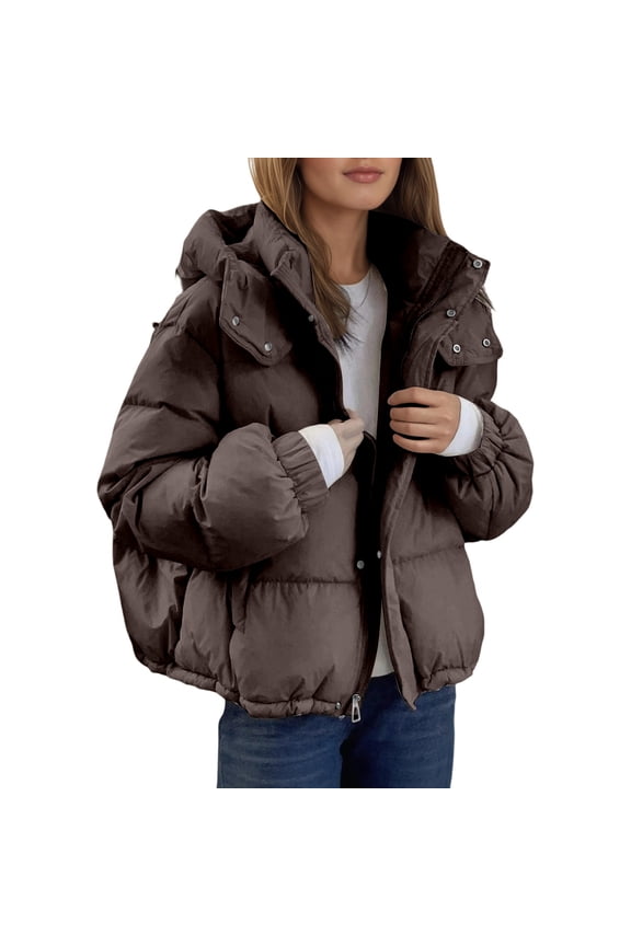 Women Winter Coat Petite Solid Color Warmth Short Puffy Quilted For Lightweight Hooded Casual With Comfort Fit Thermal Insulation Windproof Design Leisure Home Jacket