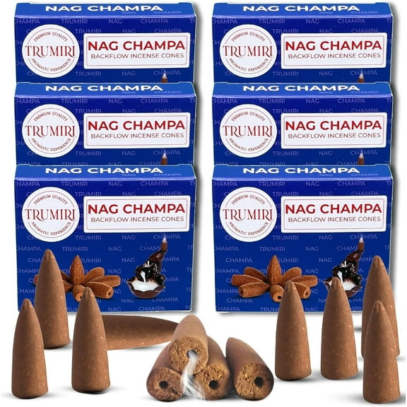 Nag Champa Backflow Incense Cones - Total 60 Incense Cones Waterfall - Six Packs of 10 Incense Backflow Cones - Waterfall Inscent Cones - Incense Waterfall Cones