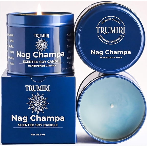 Nag Champa Candle for Home Scented - Velas Aromáticas para el Hogar - 5 oz Soy Wax Natural Clean Organic Non Toxic - for Aromatherapy Meditation Gift Bathroom Kitchen - Long Lasting - Heavily Scented