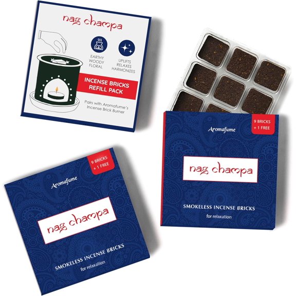 Nag Champa Incense Bricks Refill Pack (3 x 9 Bricks) by | Ideal for Spirituality | Made with Sandalwood, Jasmine, Ylang Ylang & Champa Flower | Natural, Low Smoke, Non-Toxic Incense Bricks