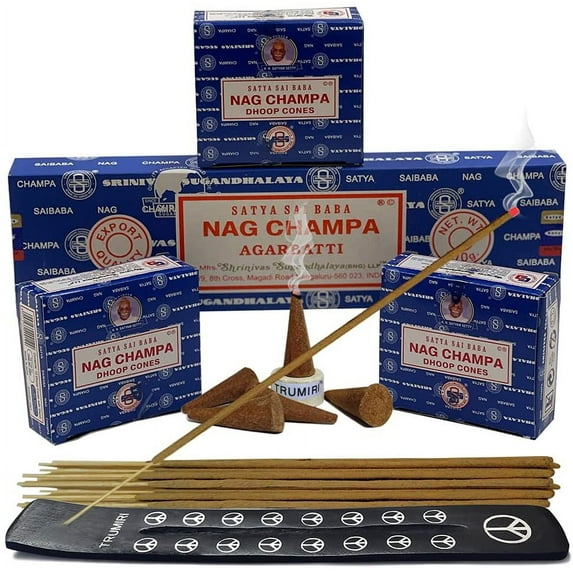 Nag Champa Incense Sticks 100g And Cones Variety Pack With Burner Holder Bundle From Satya Incense 100g Trumiri For Smudging And Aroma