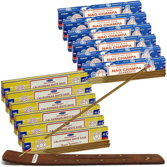 Nag Champa Incense Sticks And Californian White Sage Incense Sticks With Incense Holder Bundle For Home Fragrance And Spiritual Décor