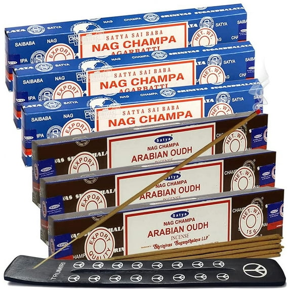 Nag Champa Oud Incense Sticks & Holder Bundle Variety Pack From House Of Satya Incense Sticks And Trumiri
