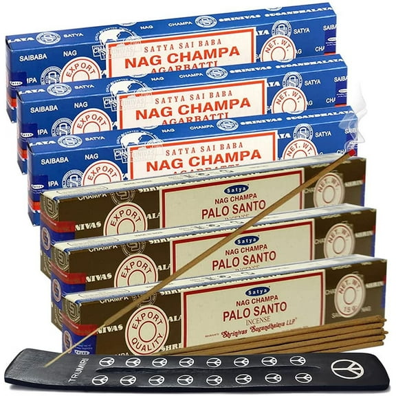 Nag Champa Palo Santo Incense Sticks & Holder Bundle Variety Pack From House Of Satya Incense Sticks And Trumiri
