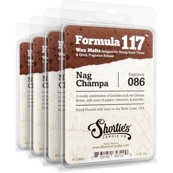 Nag Champa Wax Melts Bulk Pack - Formula 117-4 Highly Scented 3 Oz. Bars (12 Oz. Total) - Made with Natural Oils - Incense & Earth Air Freshener Cubes Collection