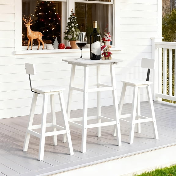3 Piece Patio Bistro Set,Outdoor HDPE Bar Height Furniture Sets with High Top Table and 2 Chairs, White