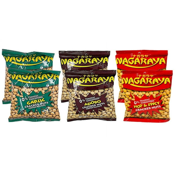 Nagaraya Cracker Nuts Variety Pack - Adobo, Garlic and Hot and Spicy - 2 each flavor total of 6 Packs