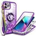thumbnail image 1 of NageBee Designed for iPhone 13 Pro Max with [Built-in Screen Protector] Case MagSafe Compatible With Diamond Wrist Strap Lanyard, Glitter Floating Liquid Cute Case (Purple), 1 of 6