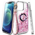 thumbnail image 1 of NageBee Designed for iPhone 14 Magnetic Case for MagSafe, Tempered Glass Screen Protector/Wrist Strap Lanyard, Glitter Floating Liquid Cute Case (Rose Gold), 1 of 6