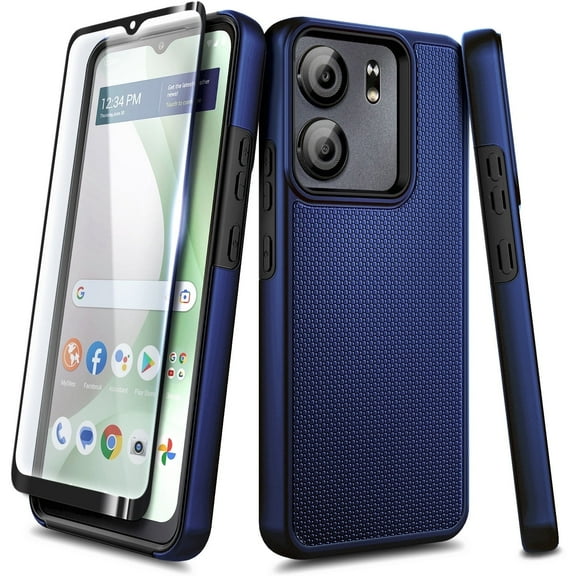 Nagebee For Blu View 5 (B160V) Phone Case Tempered Glass Screen Protector Hybrid Dual-Layer Full-Body Protective Shockproof Rugged Dependable Phone Cover (Navy)