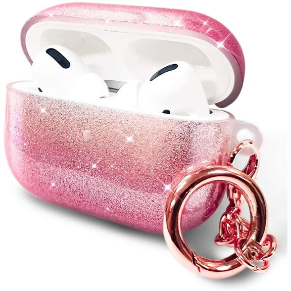 Nagebee Case for AirPods Pro, Crystal Glitter Sparkle Bling, 360° Protective Cute Cover Carrying Case Girls Women with Rose Gold Keychain Compatible with Apple AirPods Pro 2019 Released (Pink)