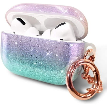 Nagebee Case for AirPods Pro, Crystal Glitter Sparkle Bling, 360° Protective Cute Cover Carrying Case Girls Women with Rose Gold Keychain Compatible with Apple AirPods Pro 2019 Released (Purple/Blue)