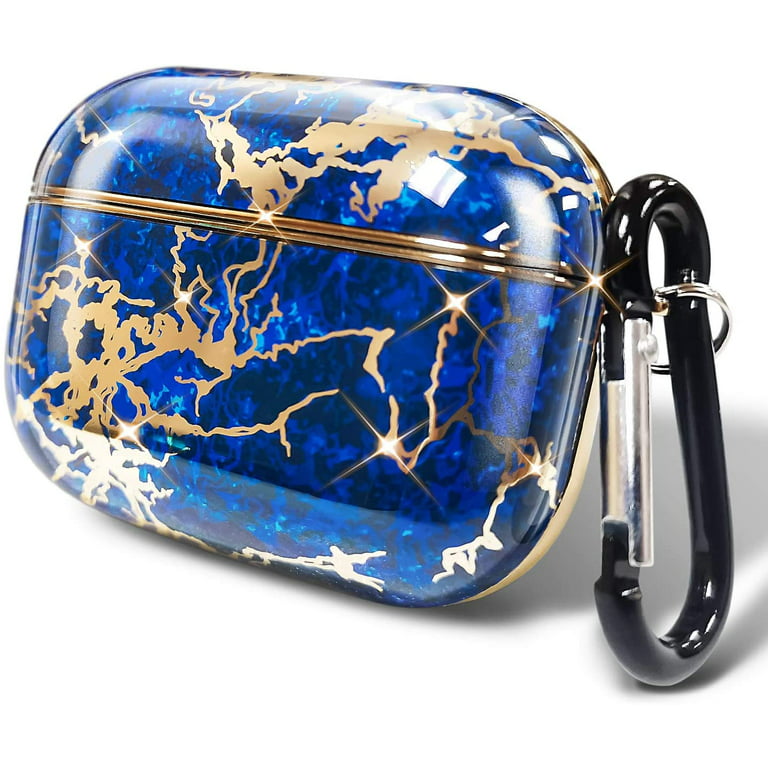 Nagebee Case for AirPods Pro, Glossy Stylish, 360° Protective, Gold Glitter  Cute Cover Carrying Case Girls Women with Keychain Compatible with Apple AirPods  Pro 2019 Released (Marble Design Dark Blue) 