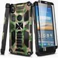 thumbnail image 1 of Nagebee Case for Alcatel Lumos (DALN5023), Alcatel Axel (5004R) with Tempered Glass Screen Protector (Full Coverage), Full-Body Shockproof [Military-Grade] Built in Kickstand Heavy-Duty Case (Camo), 1 of 5
