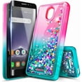 thumbnail image 1 of Nagebee Case for Alcatel TCL A1 (4G LTE, A501DL) / Alcatel Insight (5005R) with Tempered Glass Screen Protector (Full Coverage), Glitter Liquid Floating Waterfall Durable Girls Cute Case (Pink/Aqua), 1 of 5