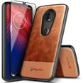 thumbnail image 1 of Nagebee Case for LG Solo LTE, LG K40/Xpression Plus 2/Harmony 3 with Tempered Glass Screen Protector [Full Coverage] Premium Cowhide Leather Hybrid Defender Shockproof Durable Phone Cover, 1 of 8