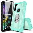 thumbnail image 1 of Nagebee Case for Motorola Moto G Stylus (2020) with Tempered Glass Screen Protector (Full Coverage), Aluminum Metal Built-in Ring Stand, Full-Body Protective Shockproof Military Bumper (Teal), 1 of 6