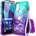 thumbnail image 1 of Nagebee Case for Motorola Moto G Stylus 5G (2022) with Tempered Glass Screen Protector (Full Coverage), Sparkle Glitter Liquid Bling Diamond [Ring Holder & Wrist Strap] Women Girls Cute (Aqua/Purple), 1 of 6