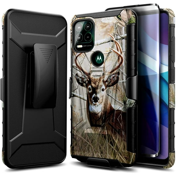 Nagebee Case for Motorola Moto G Stylus 5G with Tempered Glass Screen Protector (Full Coverage), Belt Clip Holster with Built-in Kickstand, Heavy Duty Protective Shockproof Armor Rugged Case (Deer)