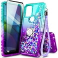 thumbnail image 1 of Nagebee Case for Motorola Moto G Stylus 5G with Tempered Glass Screen Protector (Full Coverage), Sparkle Glitter Liquid Bling Diamond [Ring Holder & Wrist Strap] Women Girls Cute Case (Aqua/Purple), 1 of 5