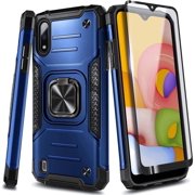 Nagebee Case for Samsung Galaxy A01 with Tempered Glass Screen Protector (Full Coverage), Full-Body Protective [Military-Grade], Magnetic Car Mount Ring Holder, Heavy-Duty Durable Case (Blue)