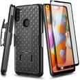 thumbnail image 1 of Nagebee Case for Samsung Galaxy A11 with Tempered Glass Screen Protector (Full Coverage), Armor Defender [Swivel Belt Clip Holster] [Built-In Kickstand] Shockproof Rugged Phone Cover (Shell Black), 1 of 8