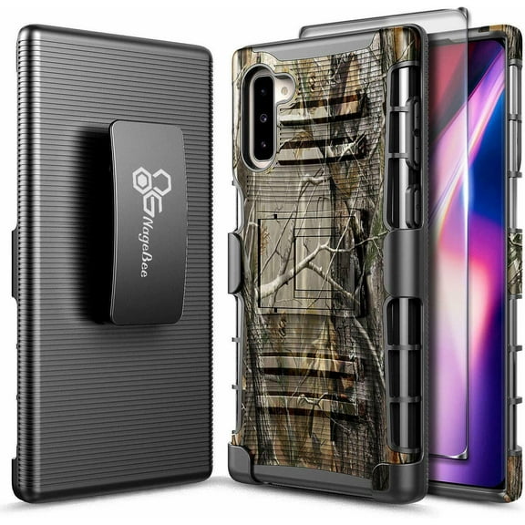 Nagebee Case for Samsung Galaxy Note 10 with HD Film Screen Protector (Full Coverage), Armor Defender [Swivel Belt Clip Holster] [Built-In Kickstand] Shockproof Rugged Phone Cover (Camo)