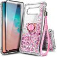 thumbnail image 1 of Nagebee Case for Samsung Galaxy S10 with Screen Protector (Soft Full Coverage), Glitter Sparkle Flowing Liquid Bling [Ring Holder & Wrist Strap] Women Cute Case (Rose Gold), 1 of 4
