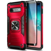 Nagebee Case for Samsung Galaxy S10 with Screen Protector (Soft Full Coverage), [Military-Grade] Full-Body Protective, Magnetic Car Mount Ring Holder, Heavy-Duty Durable Case (Red)