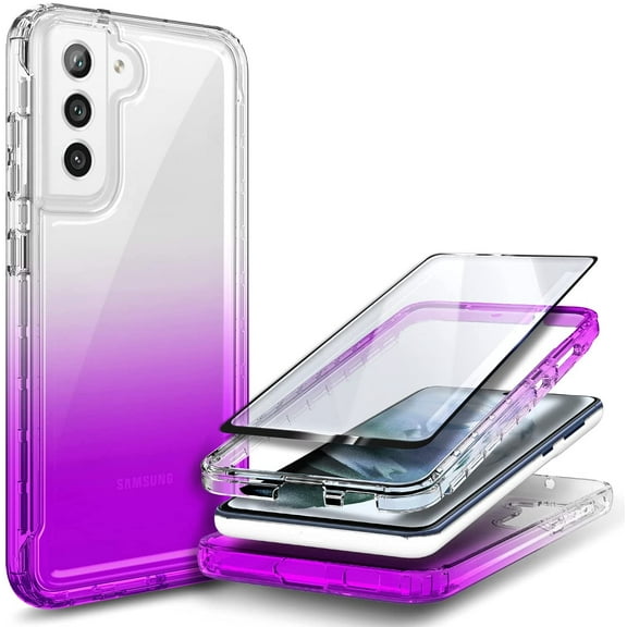 Nagebee Case for Samsung Galaxy S21 FE 5G with Tempered Glass Screen Protector (Full Coverage), Full-Body Protective Shockproof Rugged Gradiant Bumper Cover, Impact Resist Durable Case (Purple)
