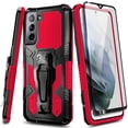 thumbnail image 1 of Nagebee Case for Samsung Galaxy S21 with Screen Protector (Soft Full Coverage), Belt Clip [Built-in Kickstand], Dual Layer Full Body Shockproof Protective Rugged Defender Case (Red), 1 of 5