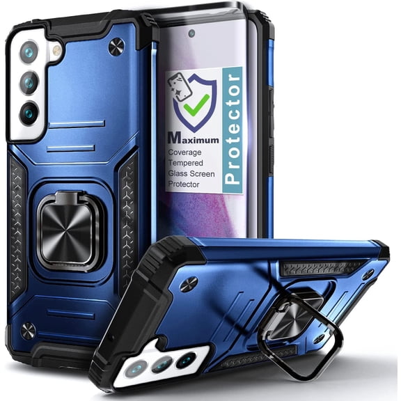 Nagebee Case for Samsung Galaxy S22+ Plus 5G with Tempered Glass Screen Protector (Full Coverage), Full-Body Protective [Military-Grade], Magnetic Car Mount Ring Holder, Heavy-Duty Case (Blue)