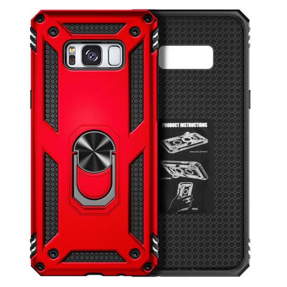 Nagebee Case for Samsung Galaxy S8 with Screen Protector (Soft Full Cover Caseage), Military Armor [Magnetic Ring Holder & Kickstand] Shockproof Protective Cover Case (Red)