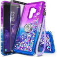thumbnail image 1 of Nagebee Case for Samsung Galaxy S9 with Screen Protector (3D Curved Full Coverage), Glitter Sparkle Liquid Floating Diamond Bling [Ring Holder & Wrist Strap] Women Cute Case (Purple/Blue), 1 of 6