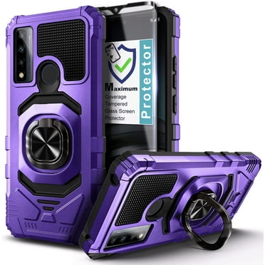 Nagebee Case for TCL 30+ Plus with Tempered Glass Screen Protector (Full Coverage), Full-Body Protective [Military-Grade], Magnetic Car Mount Ring Holder, Heavy-Duty Durable Case (Purple)